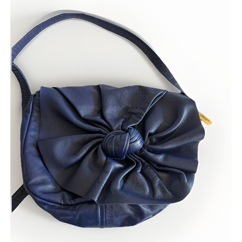 VINTAGE La Bagagerie Navy Blue Leather Shoulder Cross Bag Made in France 80's
